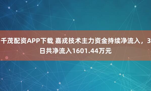 千茂配资APP下载 嘉戎技术主力资金持续净流入，3日共净流入1601.44万元