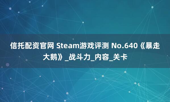 信托配资官网 Steam游戏评测 No.640《暴走大鹅》_战斗力_内容_关卡